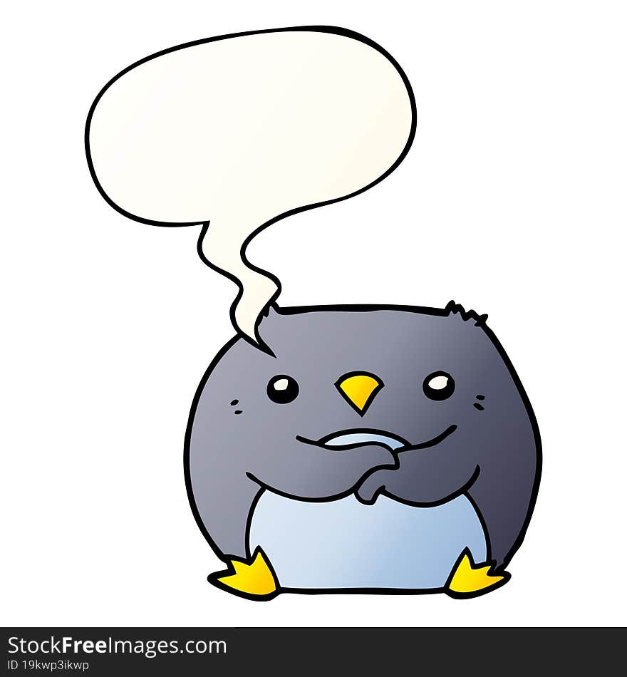 cartoon penguin and speech bubble in smooth gradient style