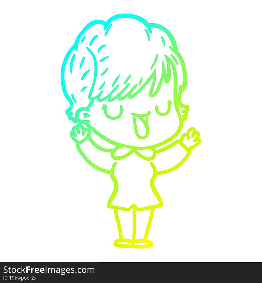 cold gradient line drawing of a cartoon woman talking