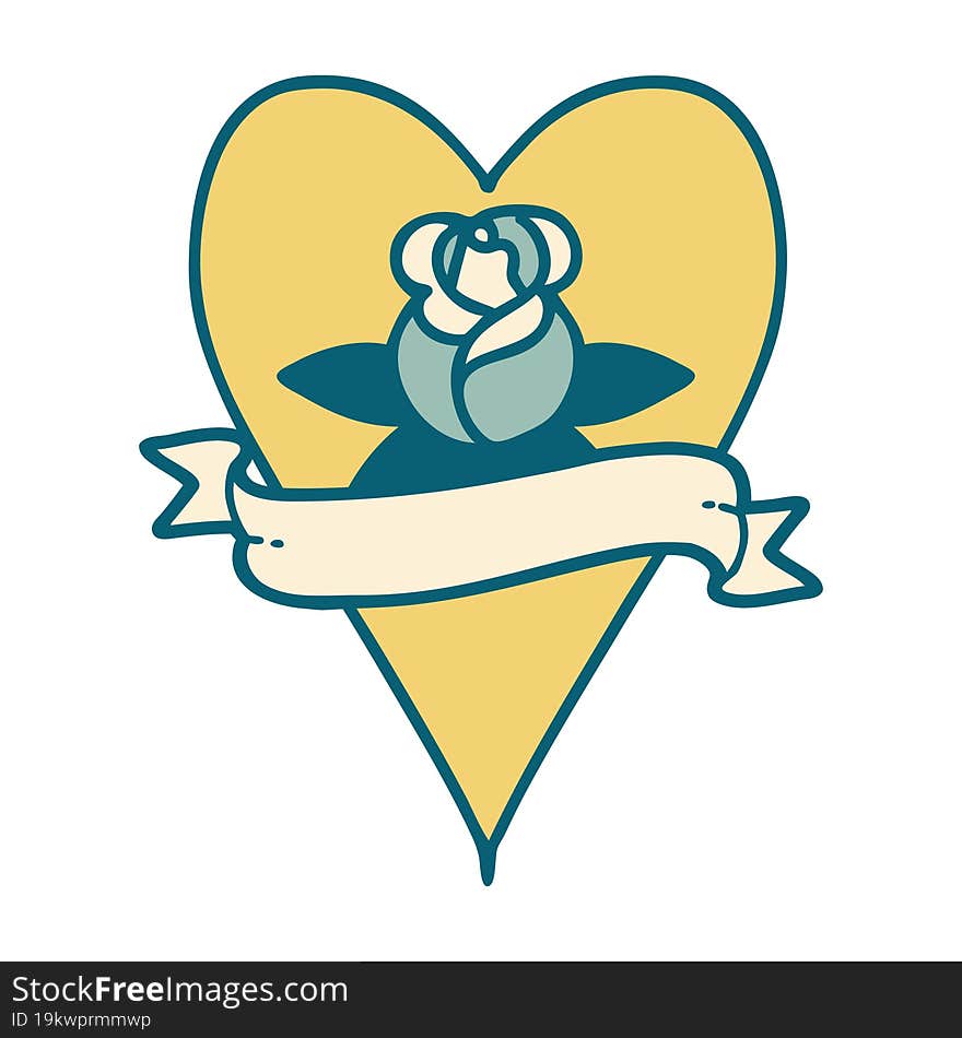 iconic tattoo style image of a heart rose and banner. iconic tattoo style image of a heart rose and banner