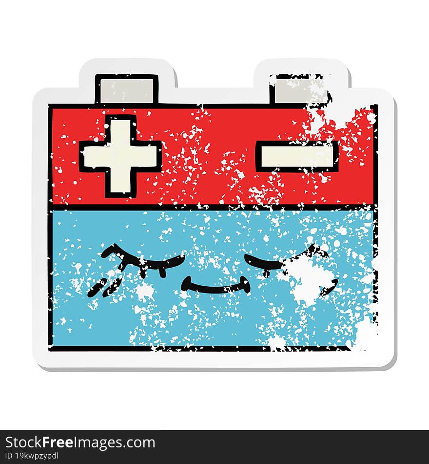 Distressed Sticker Of A Cute Cartoon Car Battery