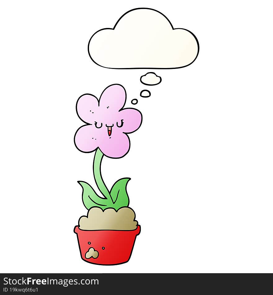 Cute Cartoon Flower And Thought Bubble In Smooth Gradient Style