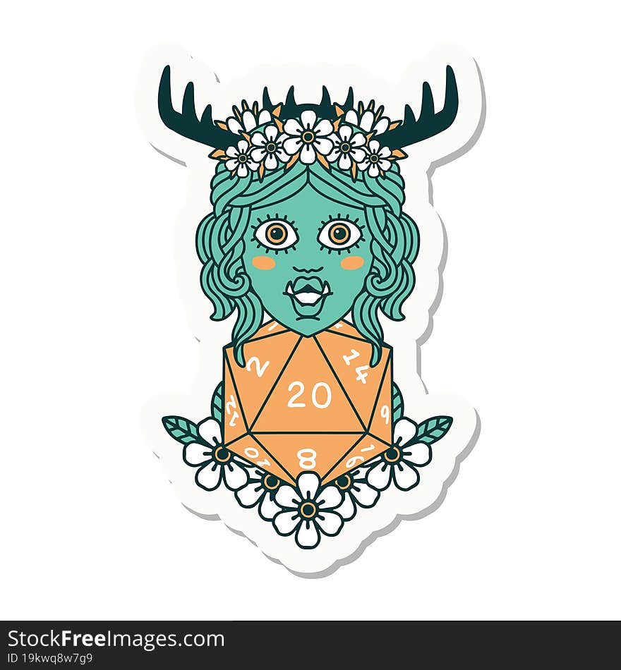 half orc druid with natural twenty dice roll sticker