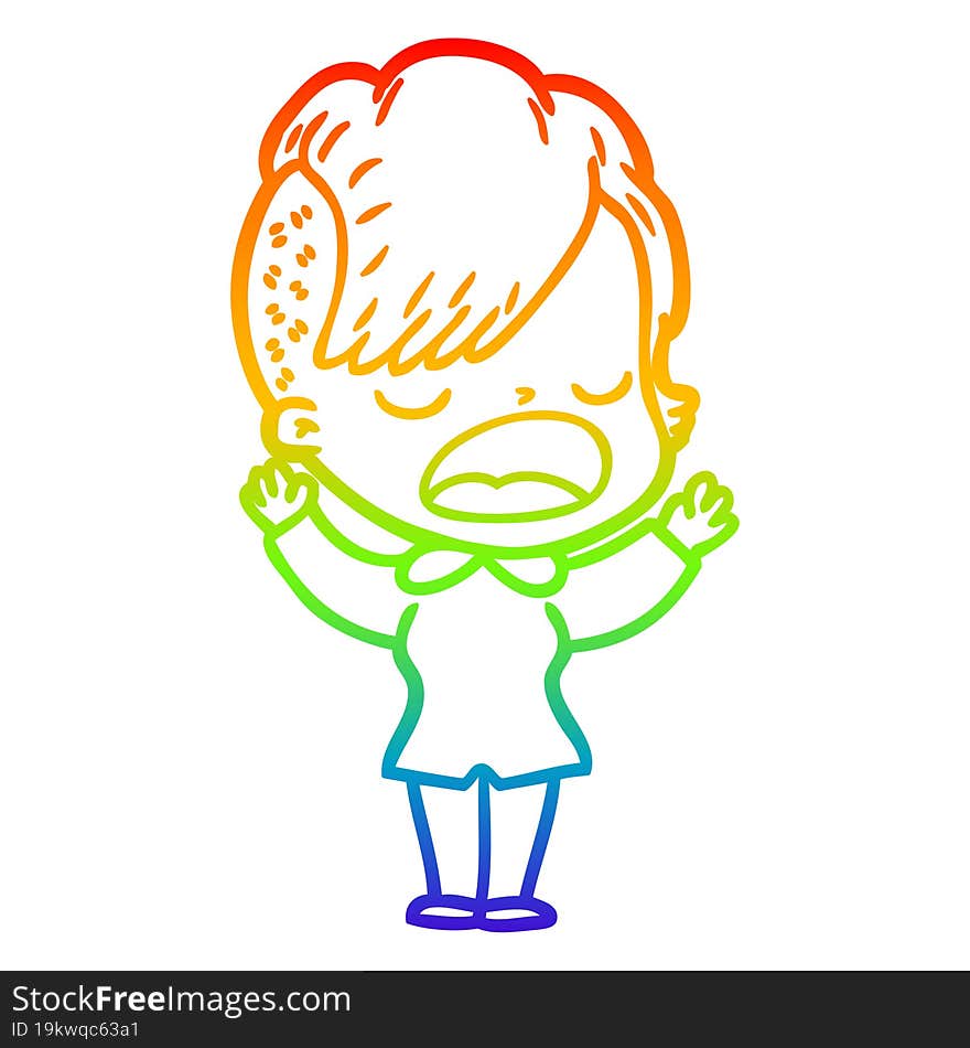 rainbow gradient line drawing cartoon cool hipster girl talking