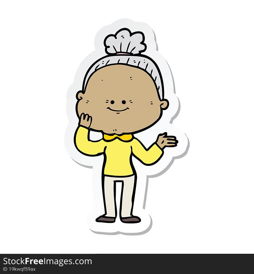 sticker of a cartoon happy old woman