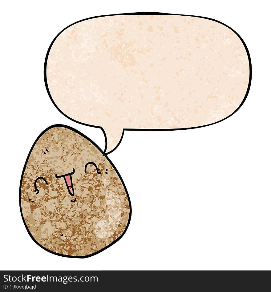 cartoon egg and speech bubble in retro texture style