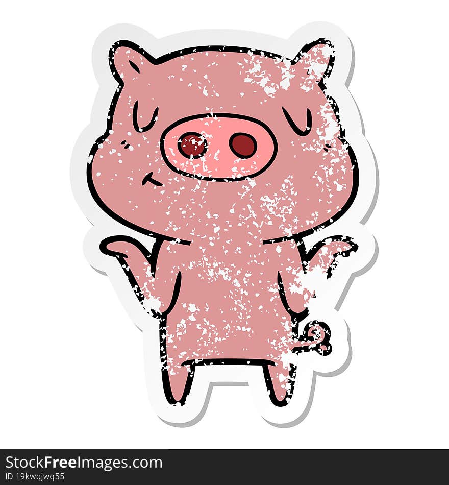 distressed sticker of a cartoon content pig