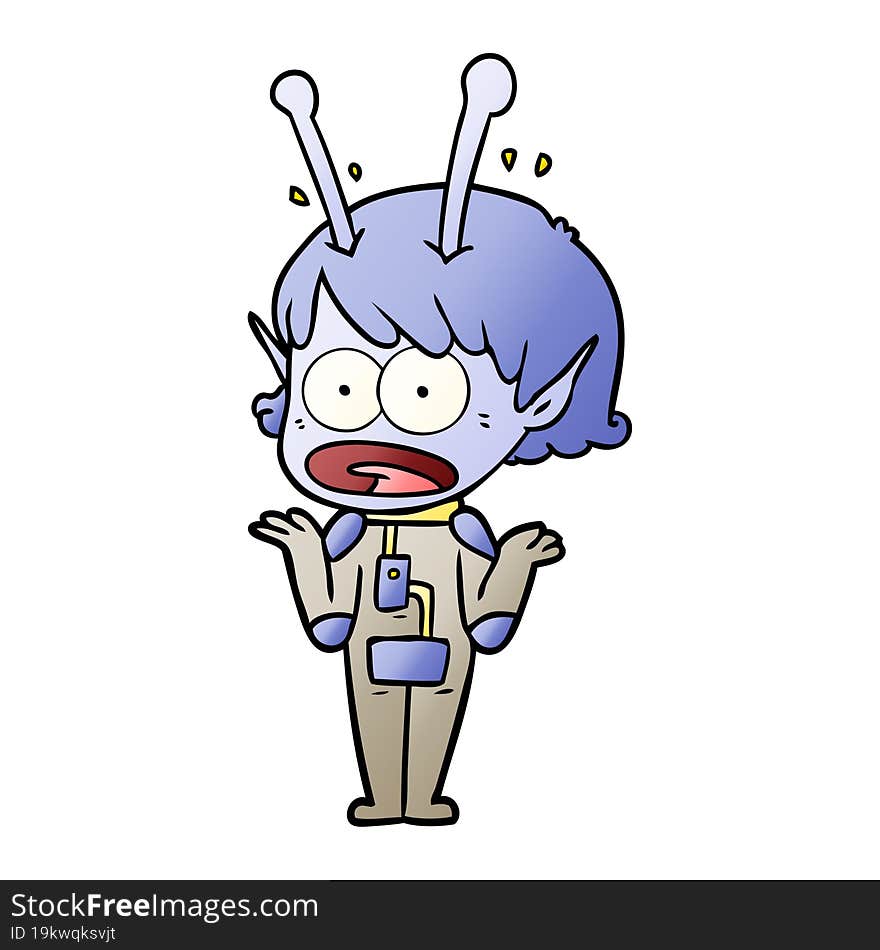 cartoon shocked alien girl. cartoon shocked alien girl