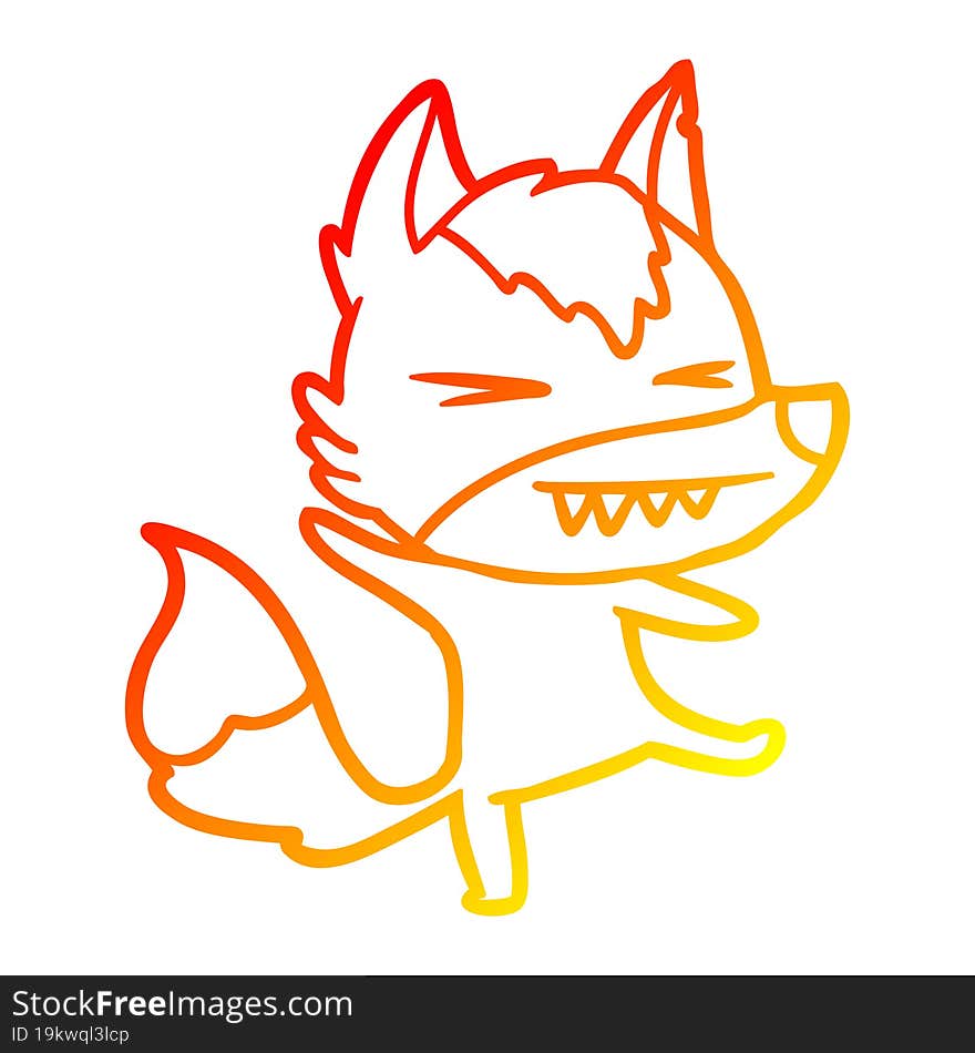 warm gradient line drawing angry wolf cartoon