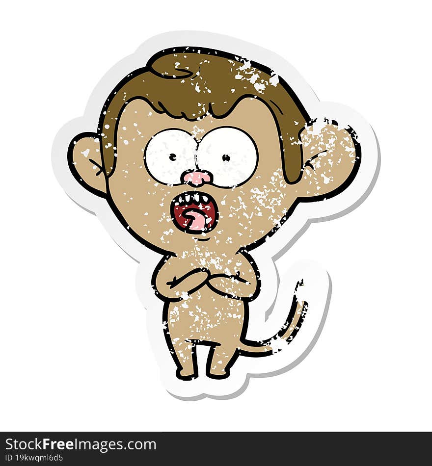 distressed sticker of a cartoon shocked monkey