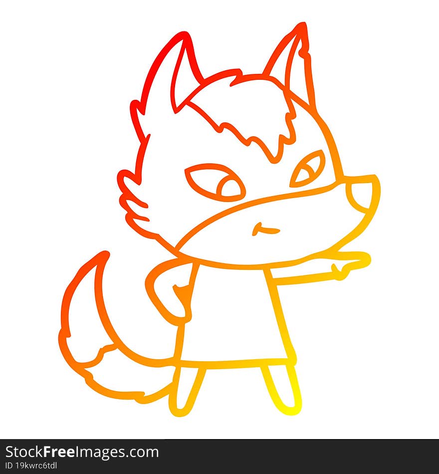 warm gradient line drawing friendly cartoon wolf