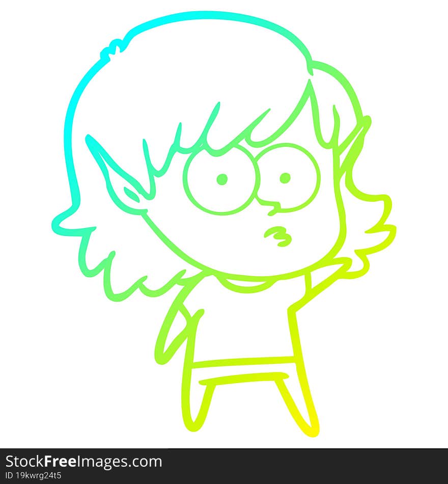 cold gradient line drawing cartoon elf girl staring