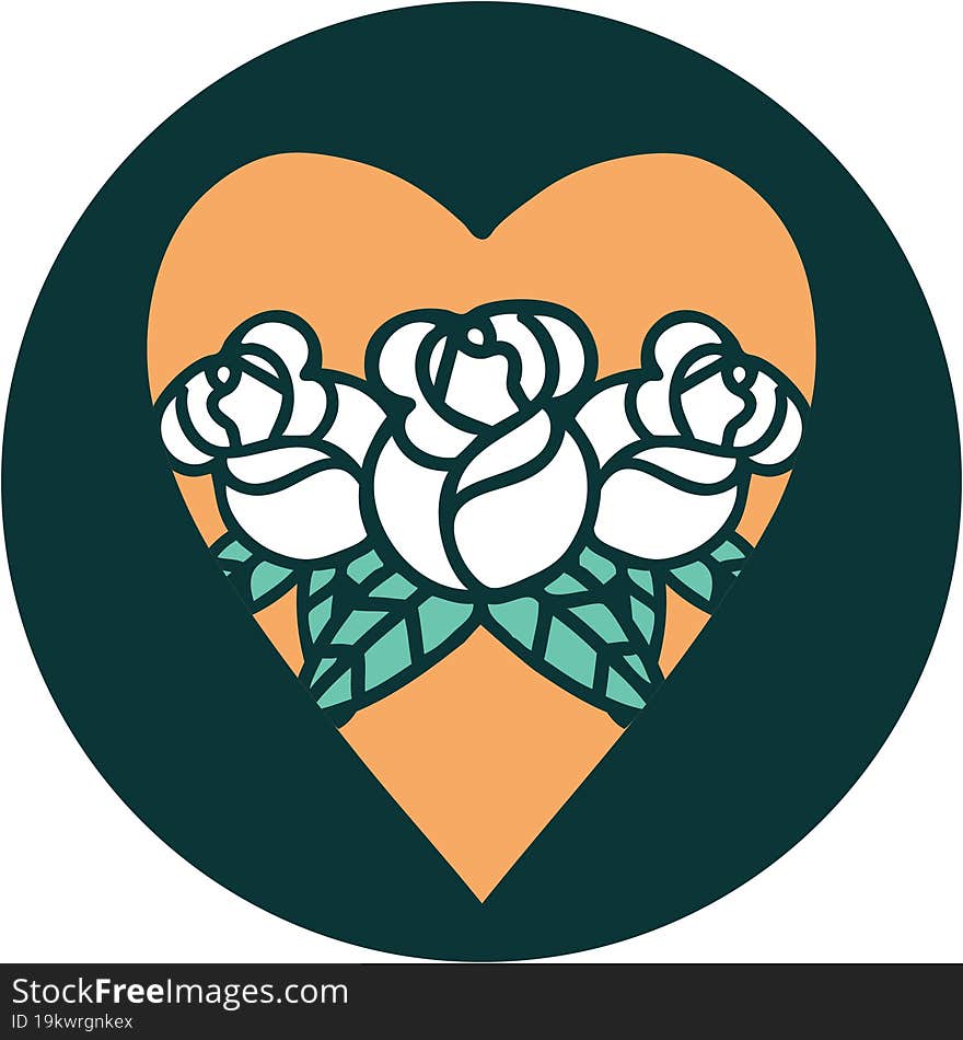 Tattoo Style Icon Of A Heart And Flowers