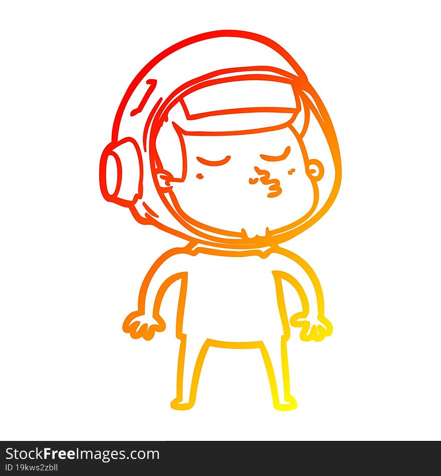 Warm Gradient Line Drawing Cartoon Confident Astronaut