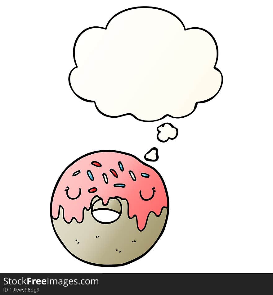 cartoon donut and thought bubble in smooth gradient style