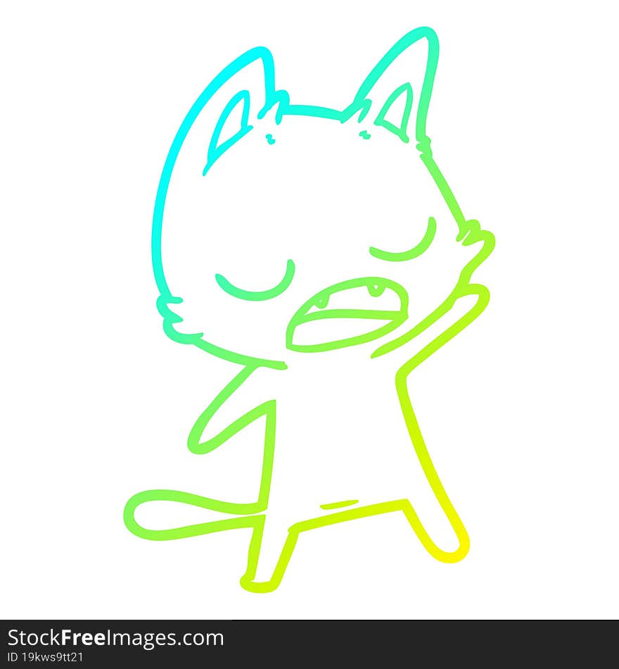 cold gradient line drawing talking cat cartoon