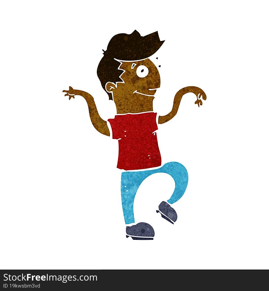 cartoon happy man doing funny dance