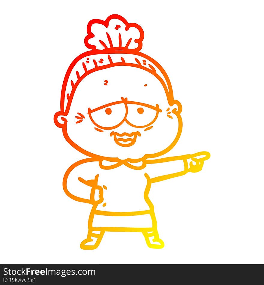 Warm Gradient Line Drawing Cartoon Happy Old Lady