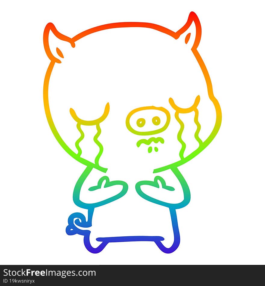 rainbow gradient line drawing cartoon pig crying