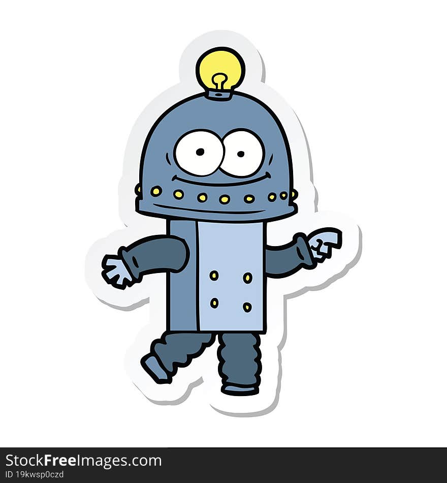 Sticker Of A Happy Carton Robot With Light Bulb