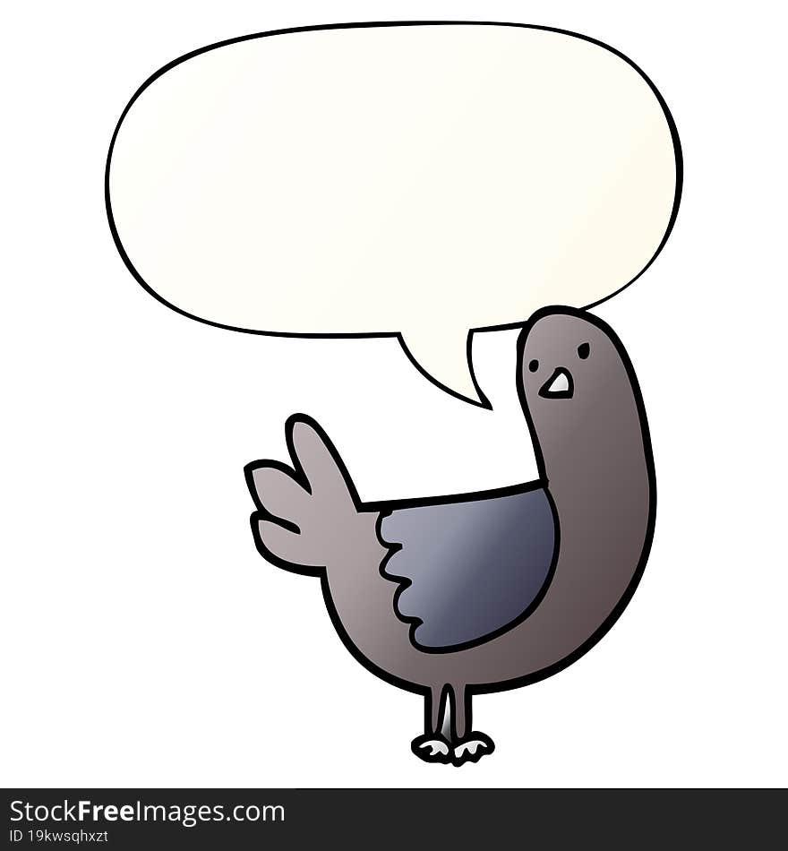 Cartoon Pigeon And Speech Bubble In Smooth Gradient Style