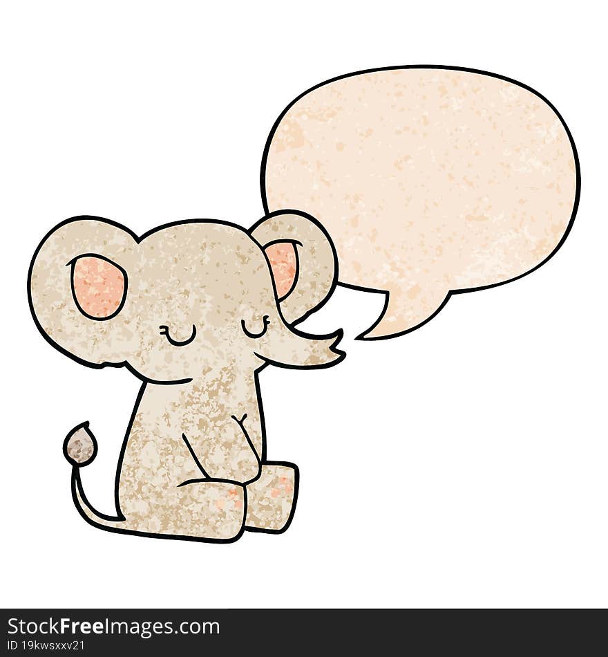 cartoon elephant and speech bubble in retro texture style