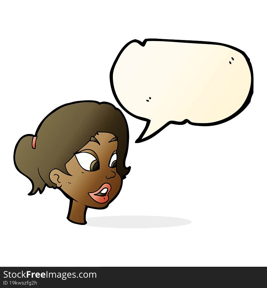 cartoon friendly woman with speech bubble