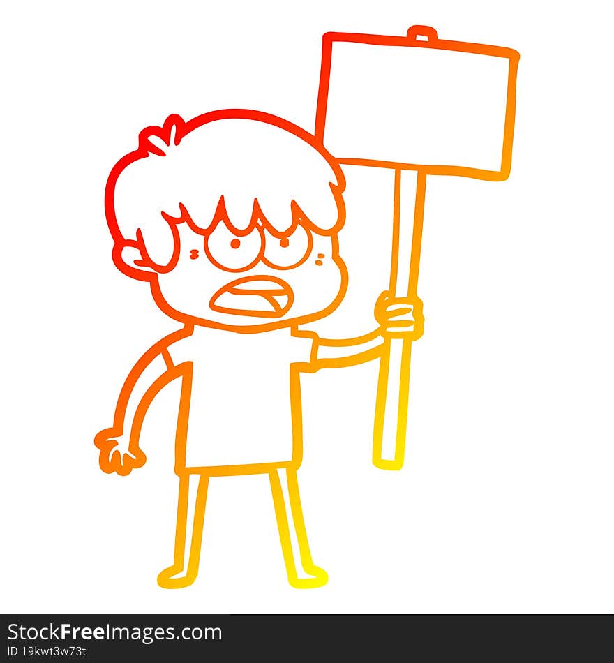 warm gradient line drawing worried cartoon boy