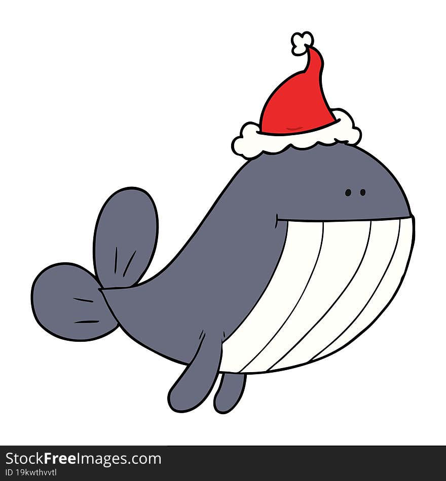 line drawing of a whale wearing santa hat