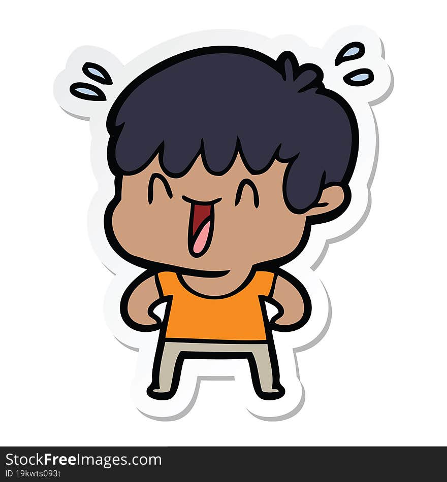 sticker of a cartoon laughing boy