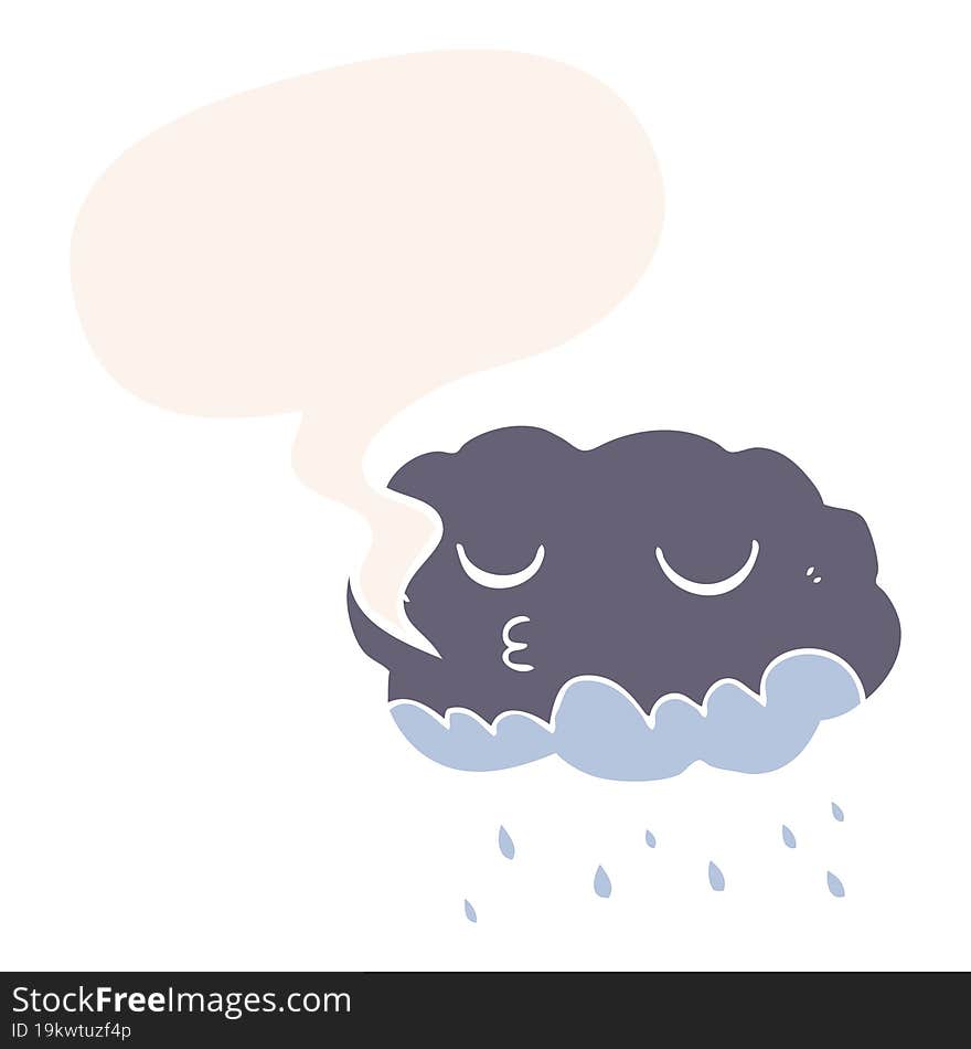 Cartoon Rain Cloud And Speech Bubble In Retro Style