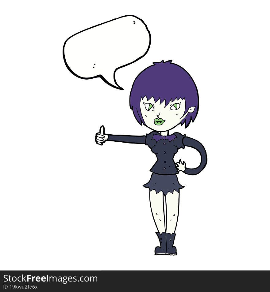 cartoon vampire girl giving thumbs up sign with speech bubble