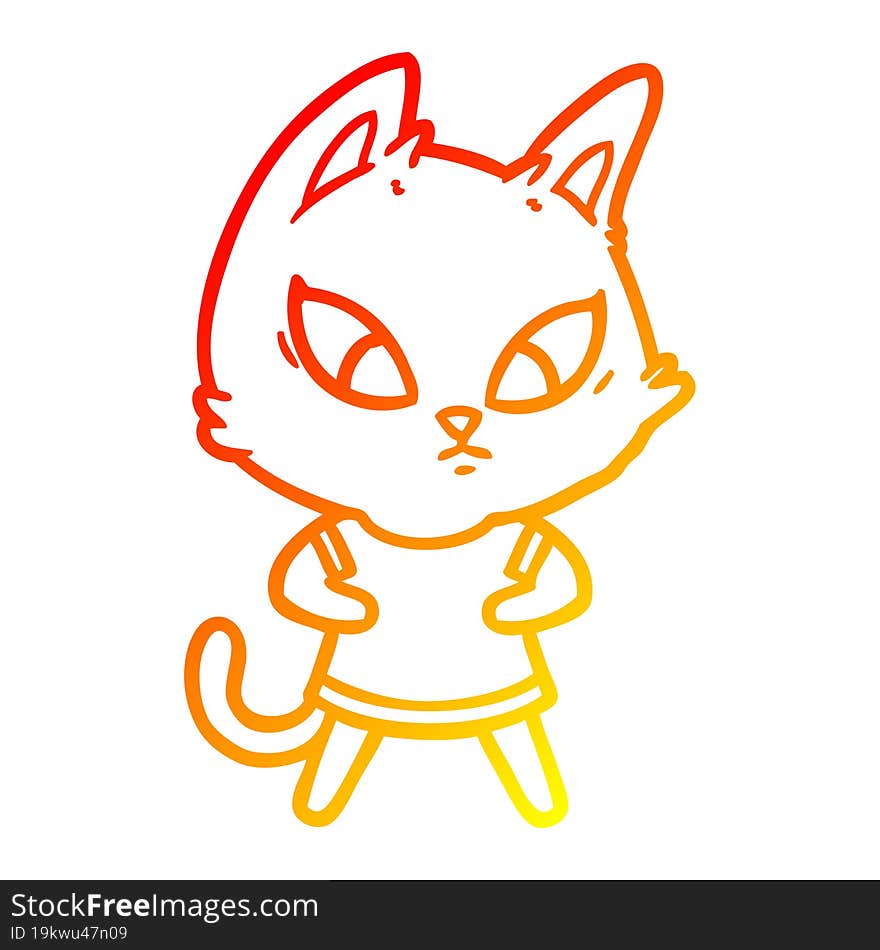 warm gradient line drawing confused cartoon cat in clothes