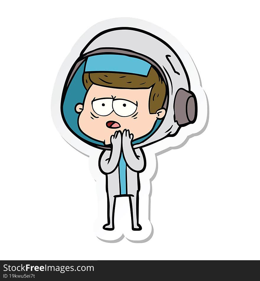 sticker of a cartoon tired astronaut