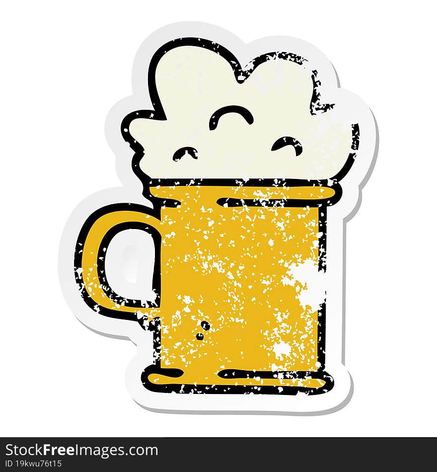 Distressed Sticker Of A Quirky Hand Drawn Cartoon Tankard Of Beer