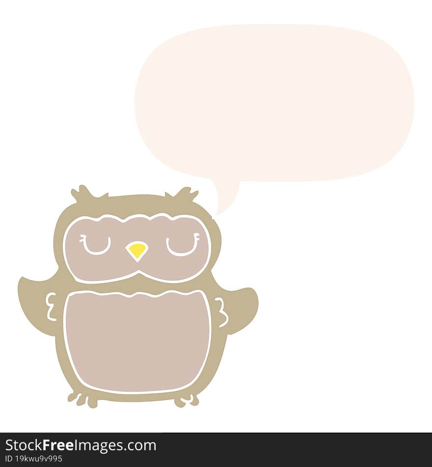 cartoon owl with speech bubble in retro style