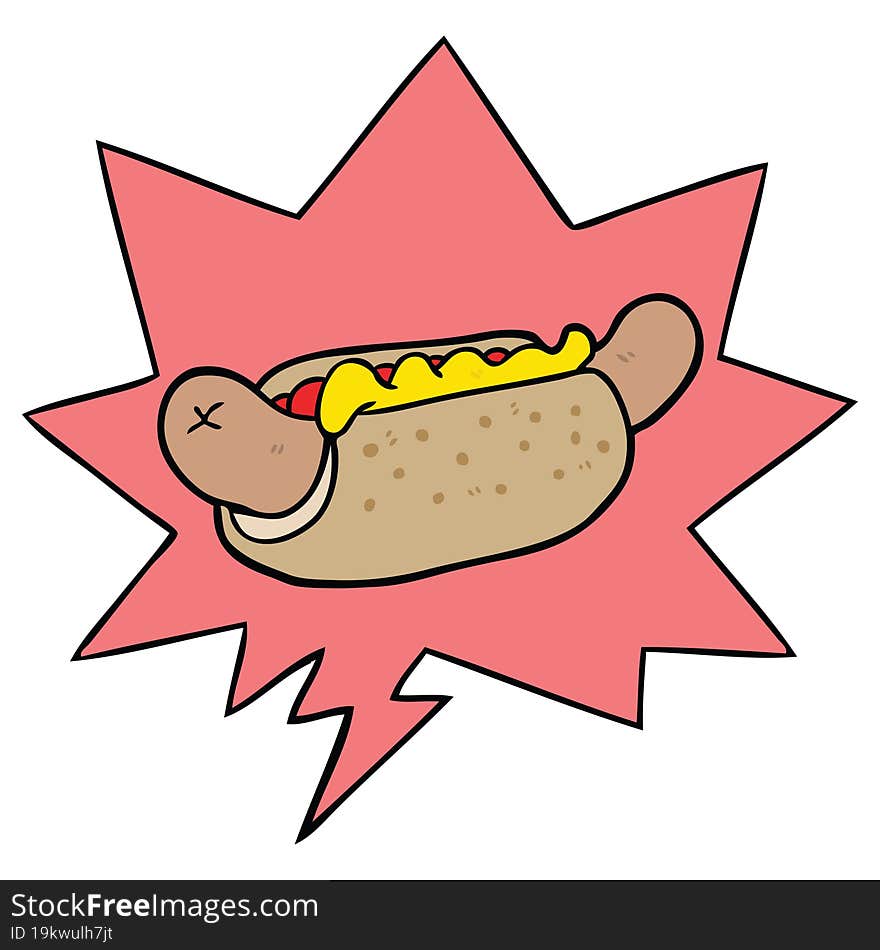 cartoon fresh tasty hot dog with speech bubble