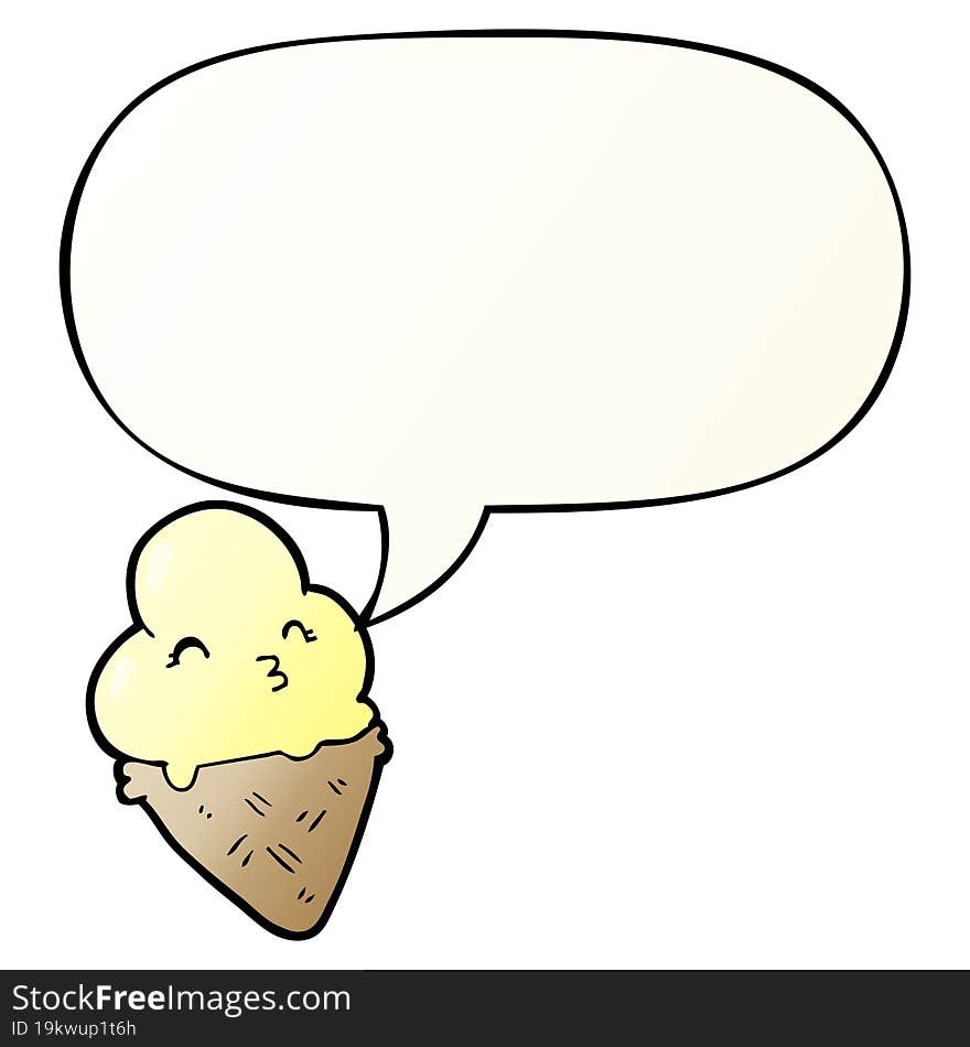 cartoon ice cream and speech bubble in smooth gradient style