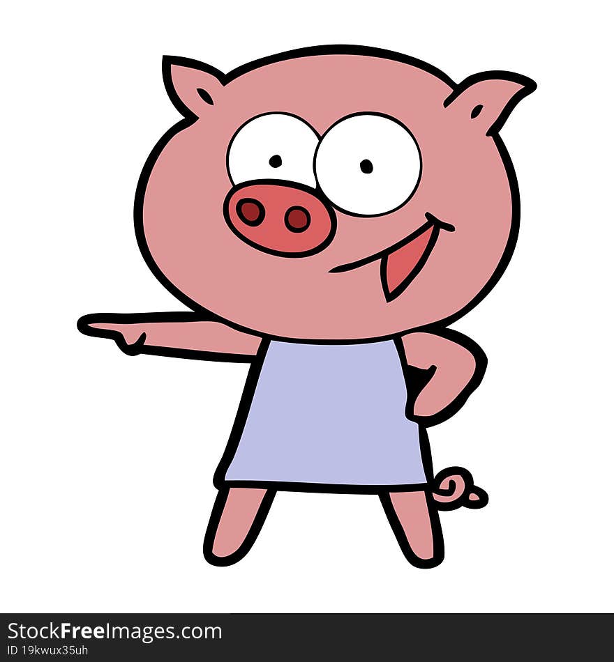 cheerful pig in dress pointing cartoon. cheerful pig in dress pointing cartoon