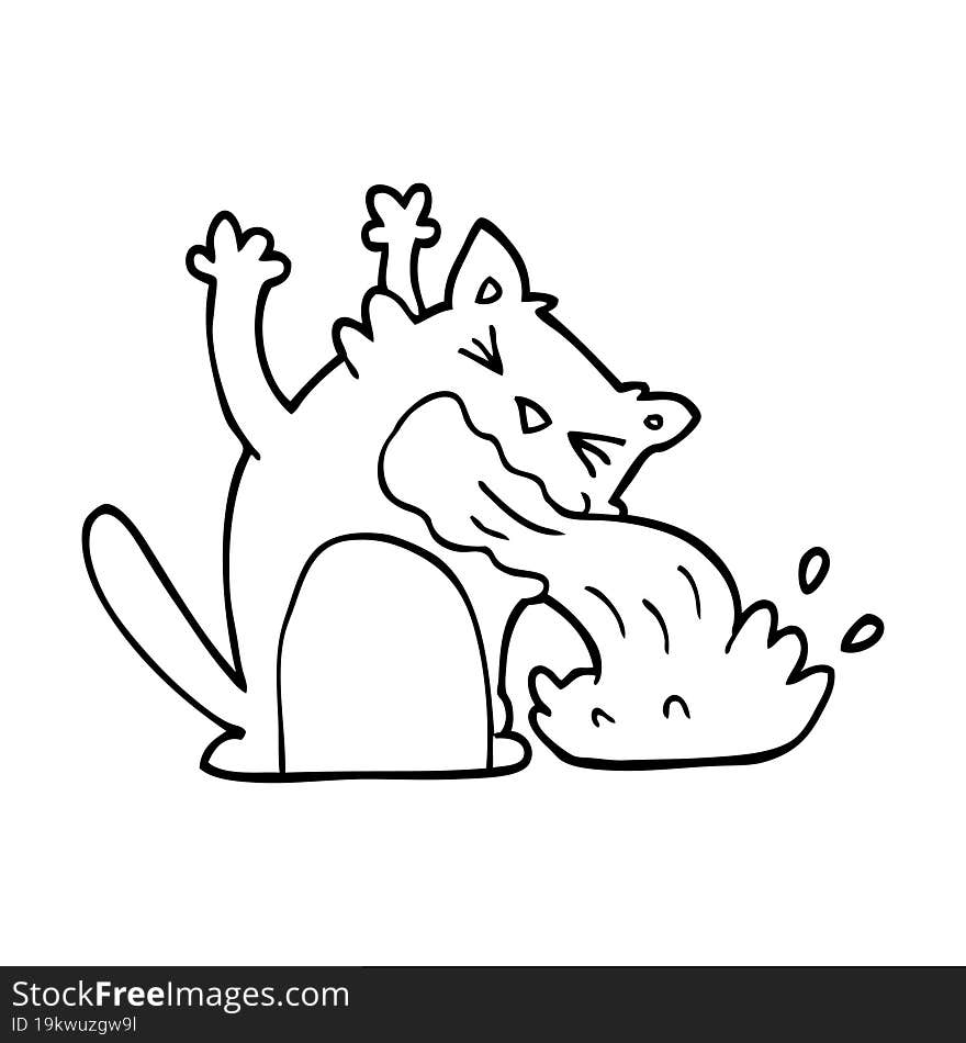 line drawing cartoon of an ill cat