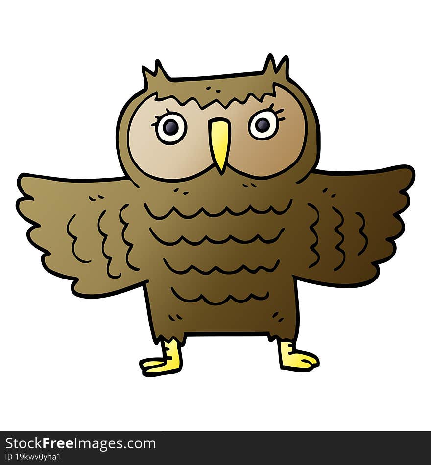 cartoon doodle owl with flapping wings