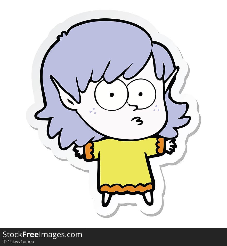 sticker of a cartoon elf girl staring