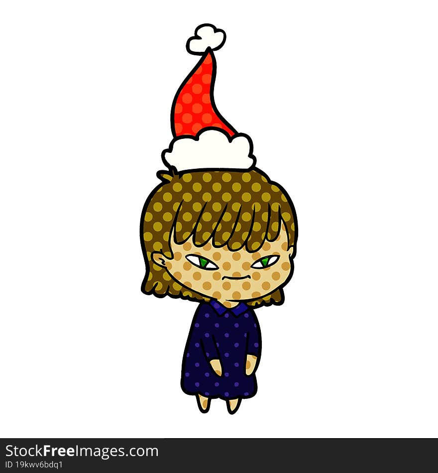 hand drawn comic book style illustration of a woman wearing santa hat