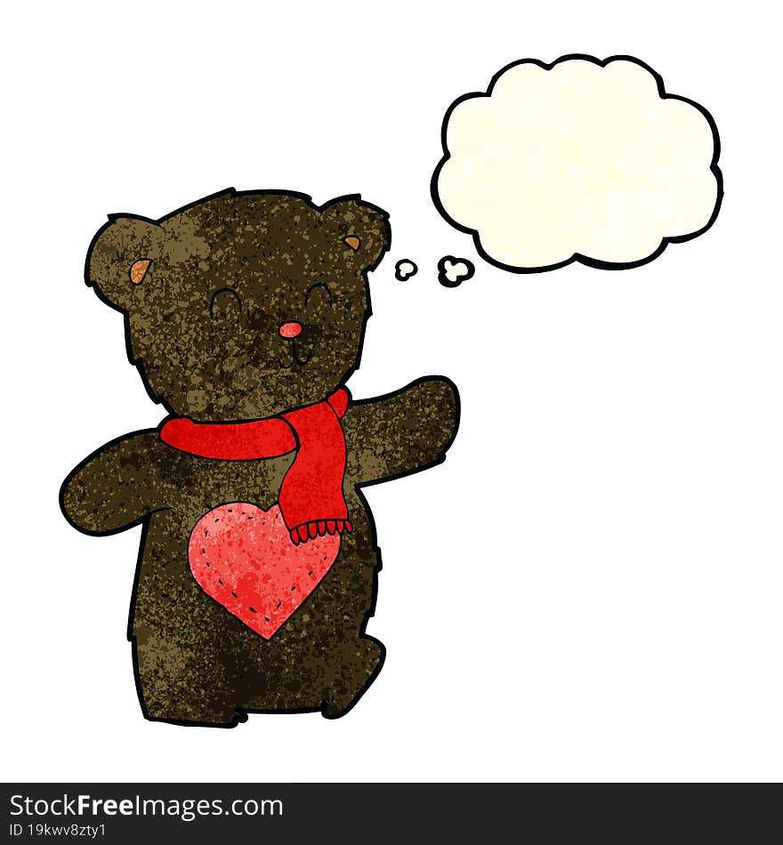 Cartoon White Teddy Bear With Love Heart With Thought Bubble