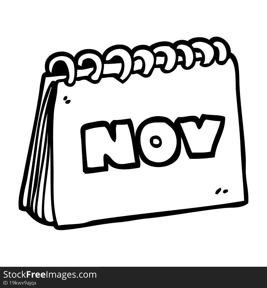 Line Drawing Cartoon Calendar Showing Month Of November