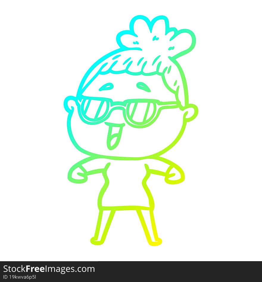 cold gradient line drawing cartoon happy woman wearing spectacles