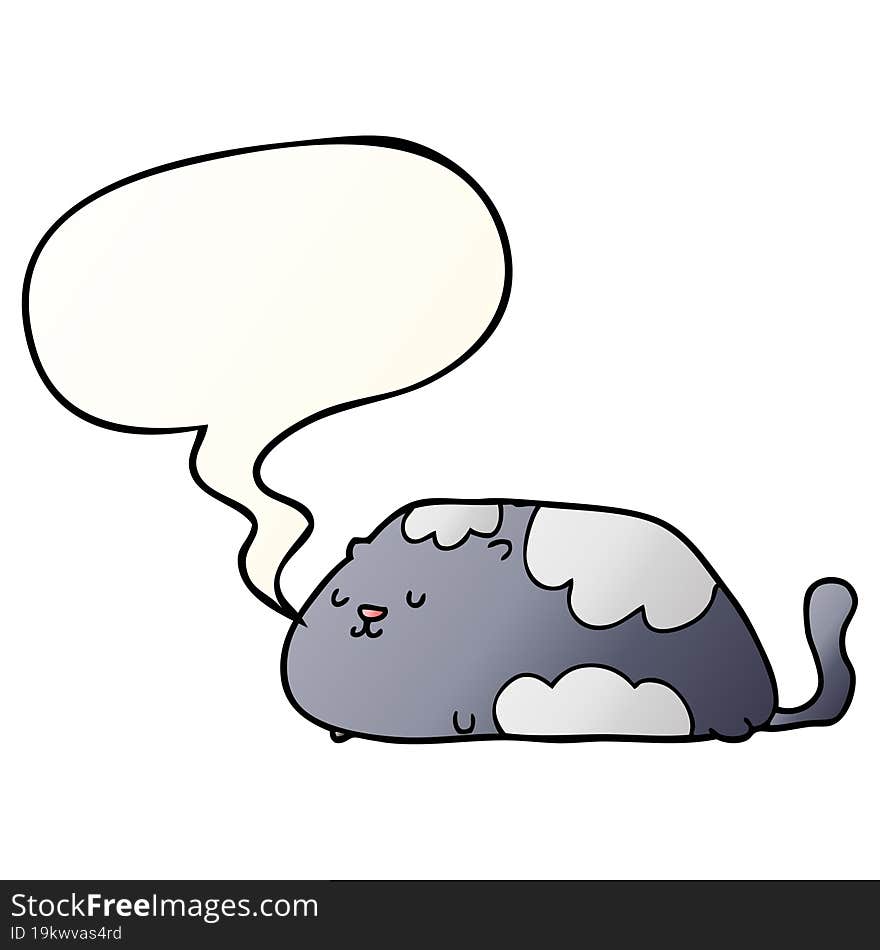 Cartoon Cat And Speech Bubble In Smooth Gradient Style