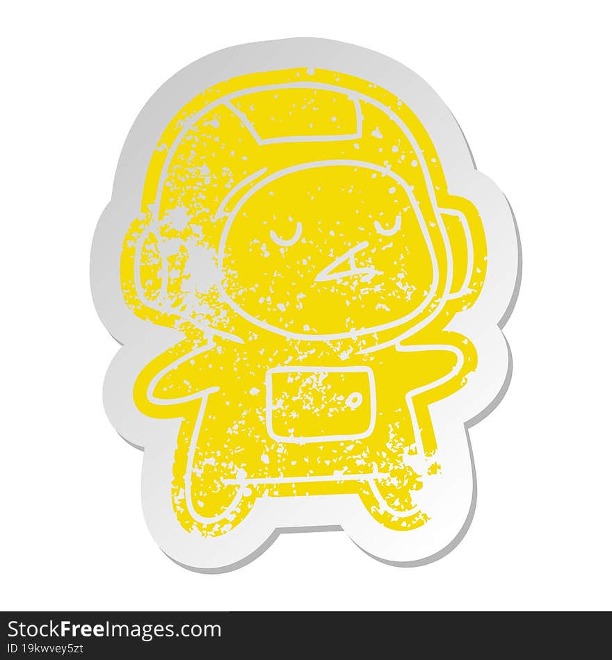 Distressed Old Sticker Of A Kawaii Cute Astronaut Boy