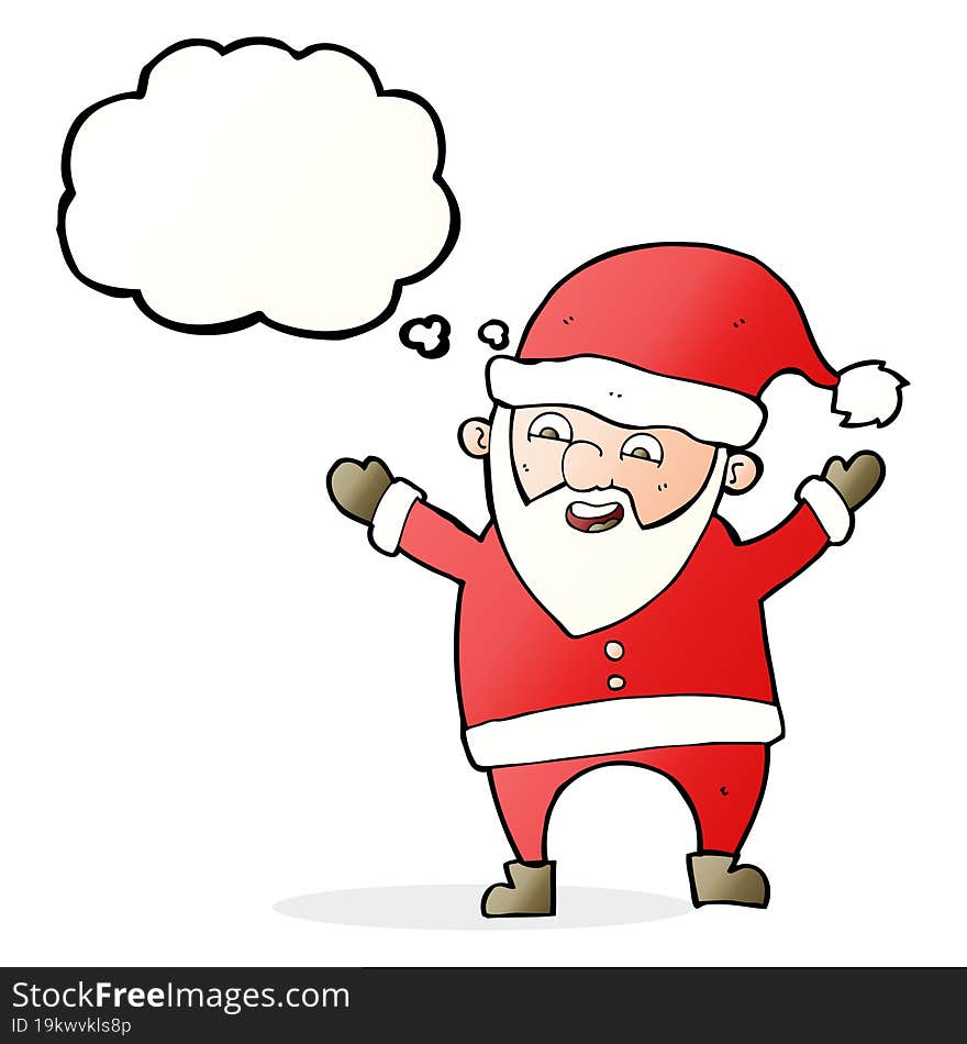 cartoon santa claus with thought bubble