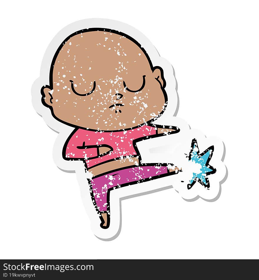 distressed sticker of a cartoon bald man