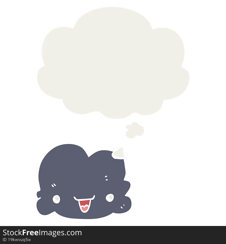 cartoon tiny happy cloud and thought bubble in retro style